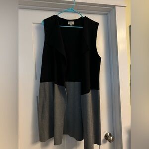 Gray and Black Long Open Vest by Loft size Large